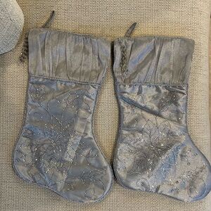 Beautiful Silver Christmas Stockings Set (2) With Beads-Great Condition🎄
